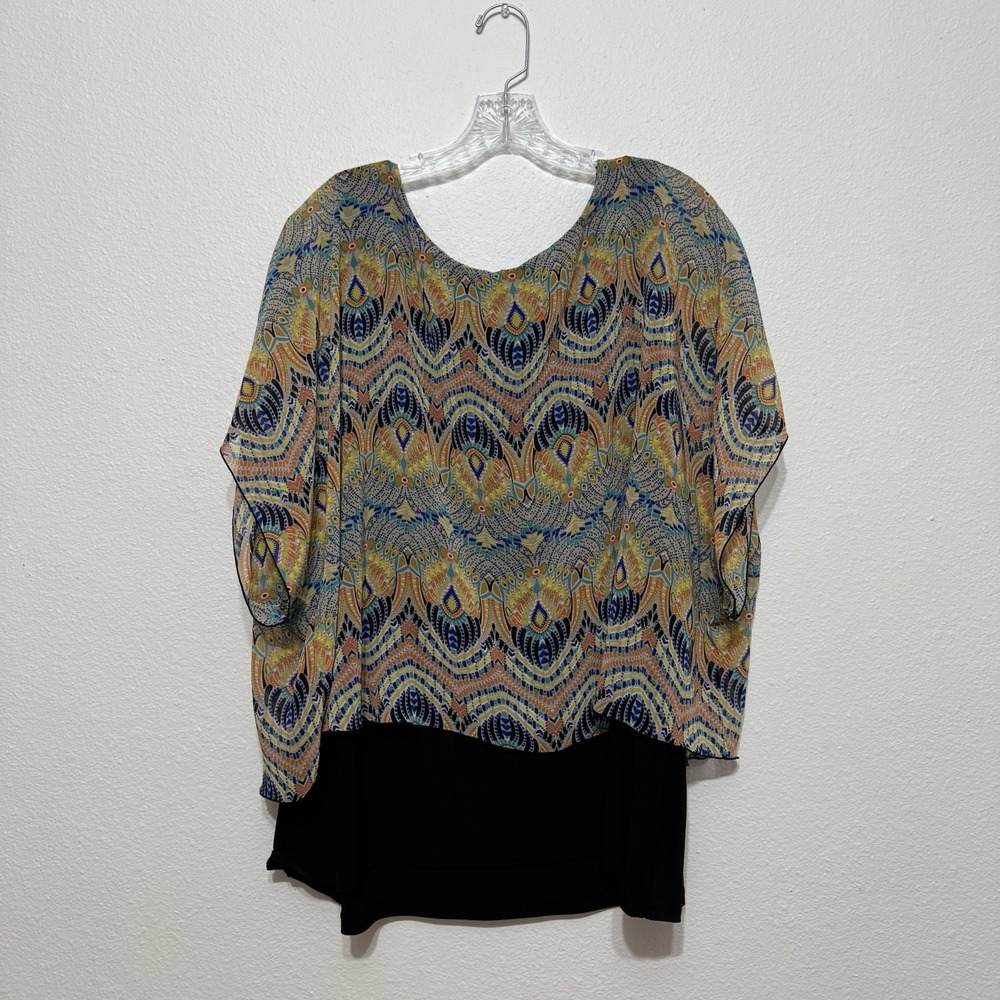 Cato Colorful Peacock Pattern Chiffon‎ Slimming Blouse Womens Size 22 / 24W - Picture 5 of 7